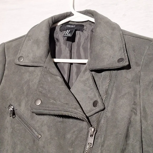 Vintage Bomber Jacket, Faux Suede, Khaki Cropped, Forever 21, Sz 6, NWOT - Picture 3 of 12